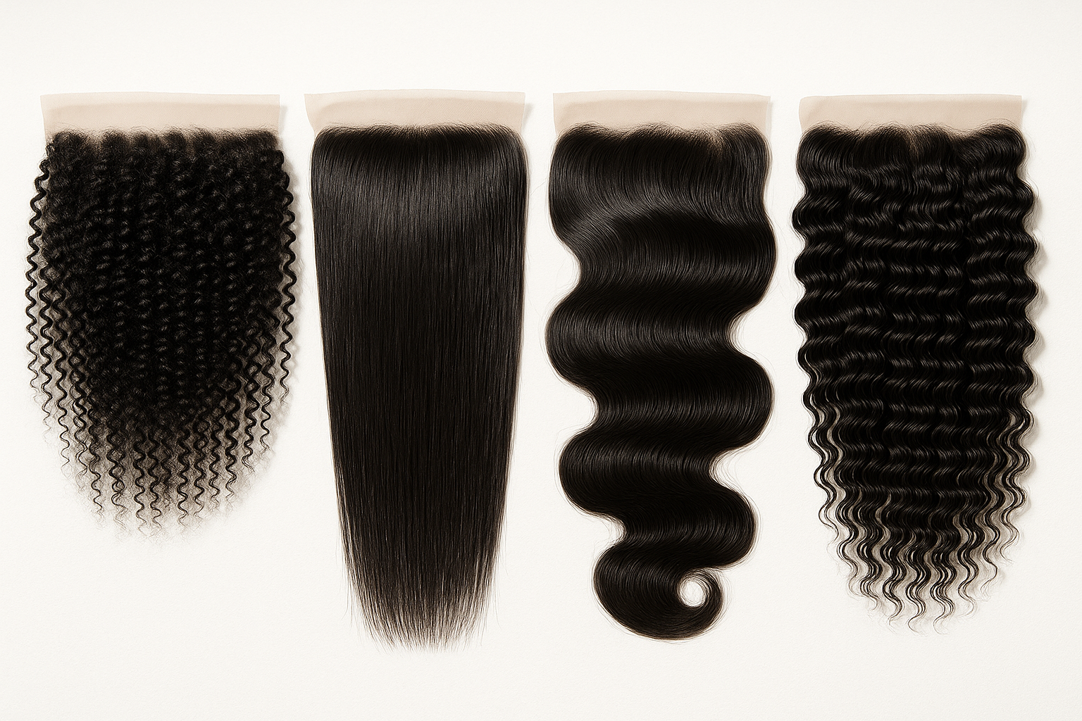 four hair frontals one kinky curly one straight  one body wave one deep wave